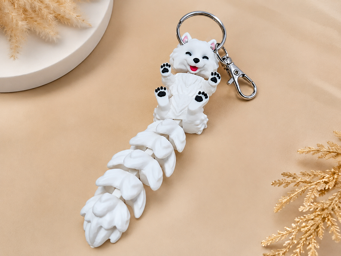 Flexi Long Tail Samoyed Dog key Chain